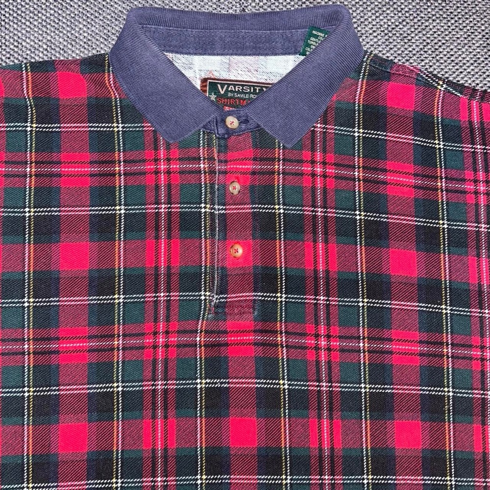 Vintage 90s Red/Navy Plaid Short Sleeve Polo Shirt Size Large Preppy Casual